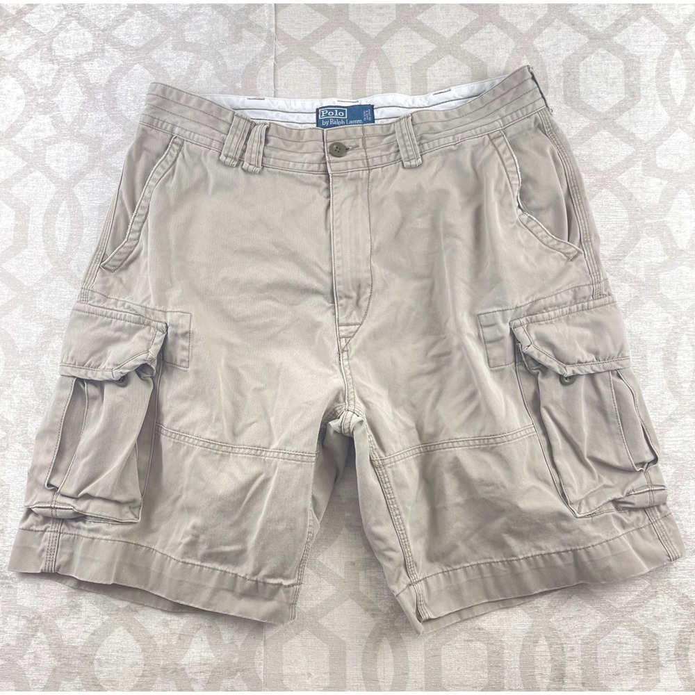 Polo Ralph Lauren Classic Chino Cargo Shorts Mens 36 Tan Khaki Cotton Twill 9 In